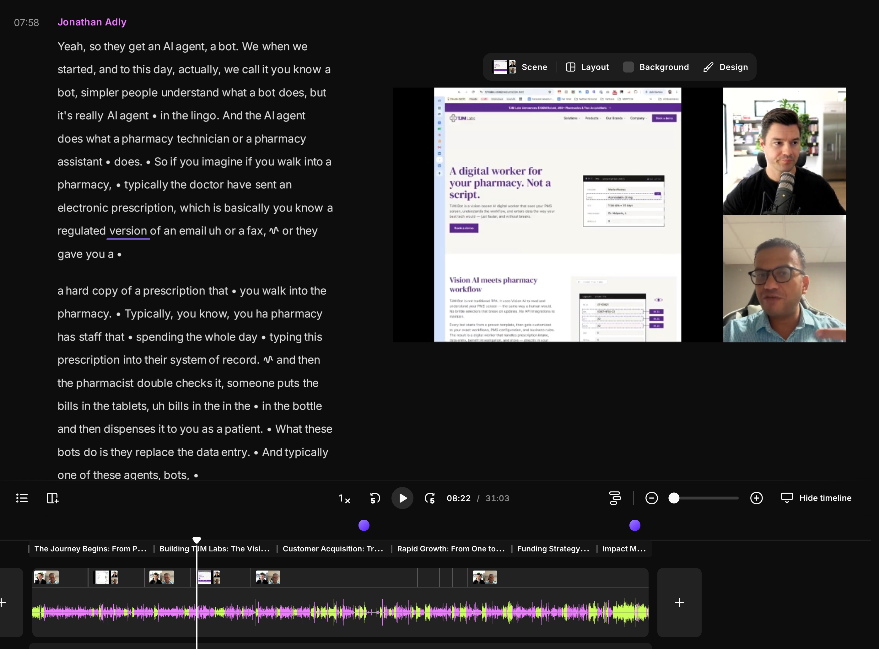 Screenshot from the live recording of the TJM Labs interview