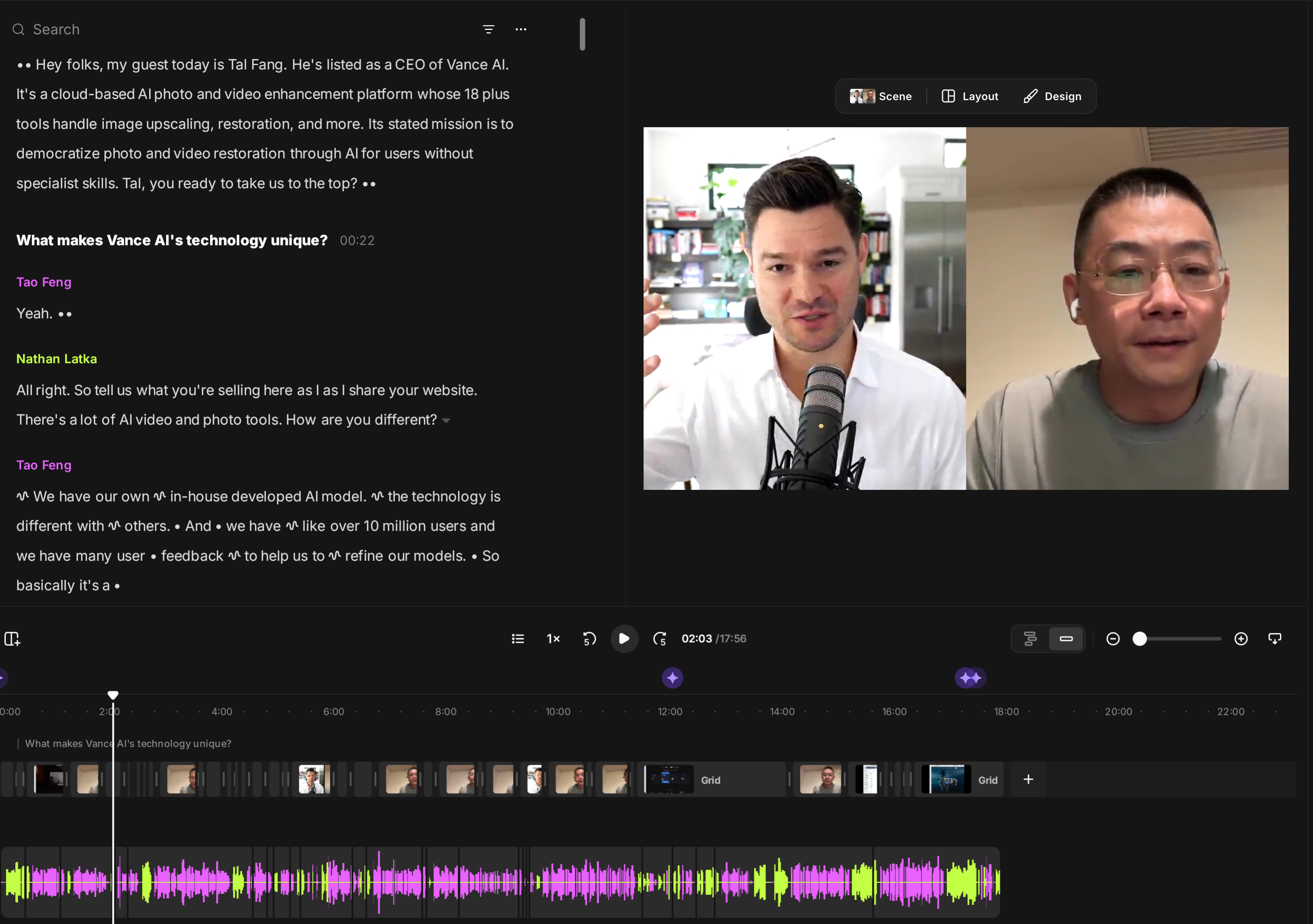 Screenshot from the live recording of the VanceAI interview