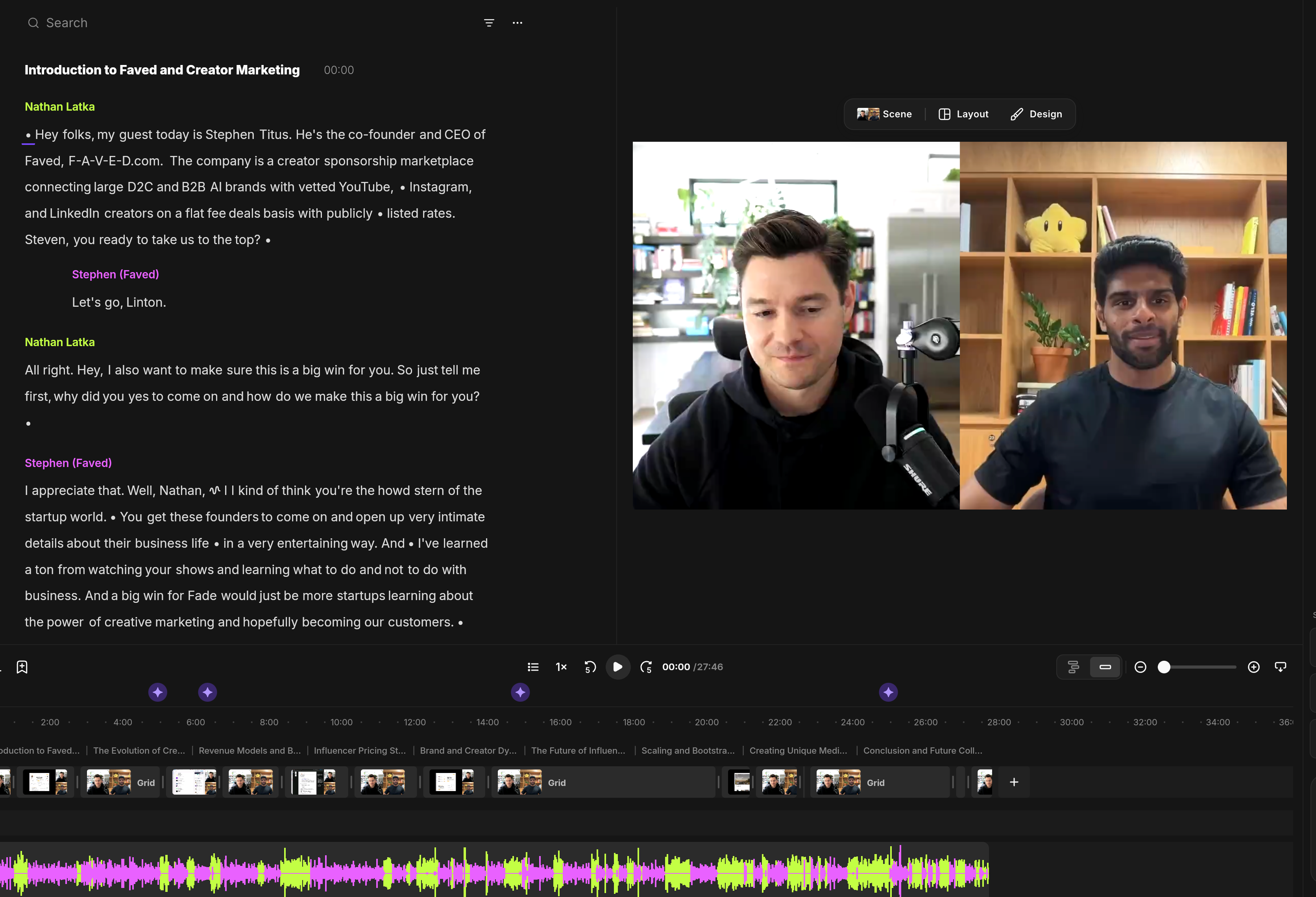 Screenshot from the live recording of the Faved interview